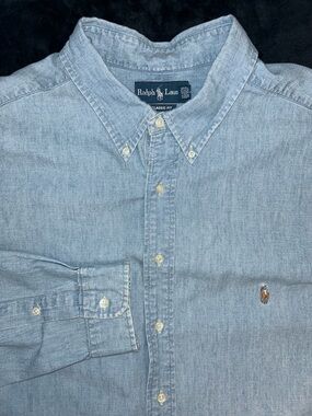 Ralph Lauren Chambray Denim Button Down L/S Shirt Mens 3XLT Tall Fit Flesh Pony